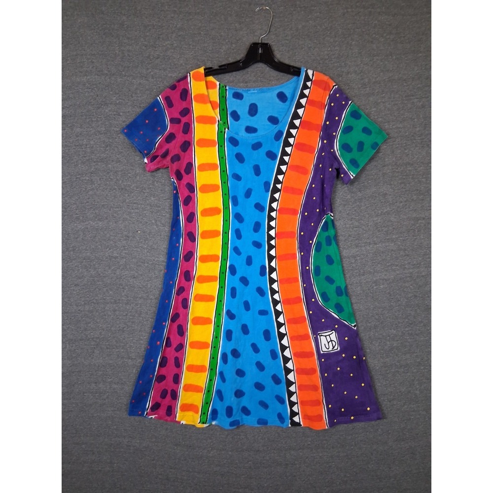 VTG JB Womens Dress L Multi Shift Hand Painted Avant Garde Art to Wear Boho 80s